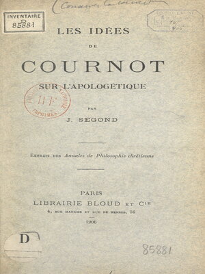 cover image of Les idées de Cournot sur l'apologétique